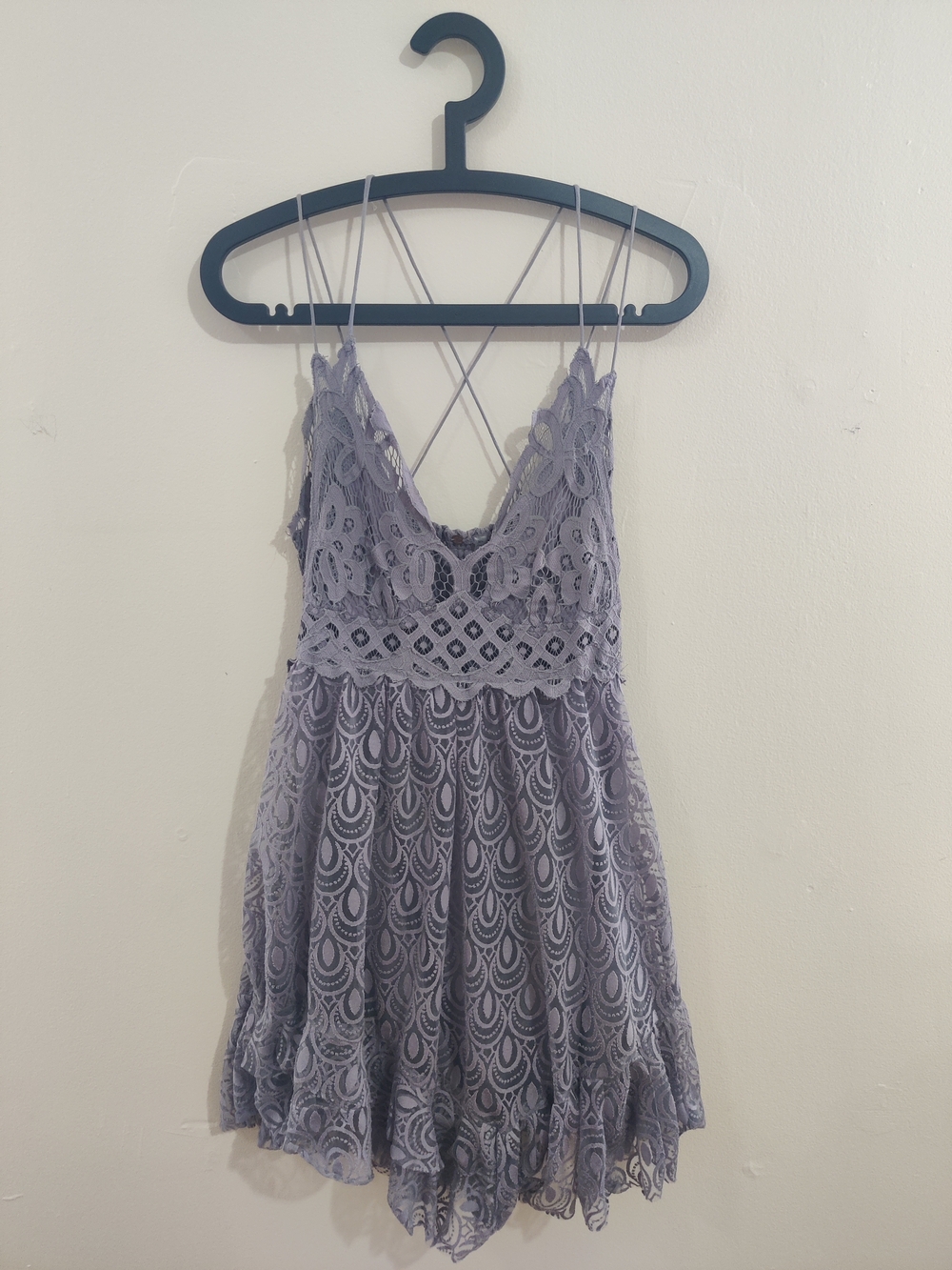 Free People Lavender Lace Mini Dress with Crisscross Straps
